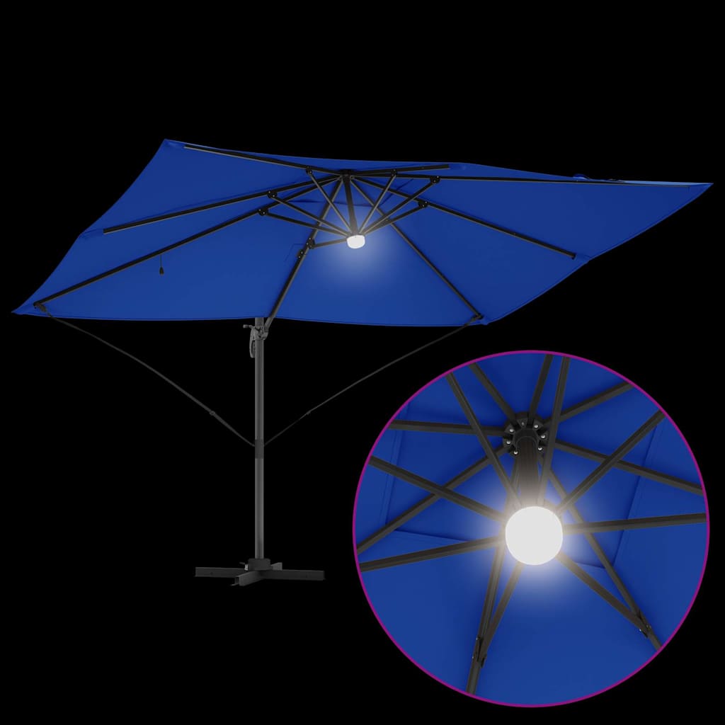 vidaXL Sonnenschirm mit LED-Lichtleisten Azurblau 351 x 250 x 253 cm