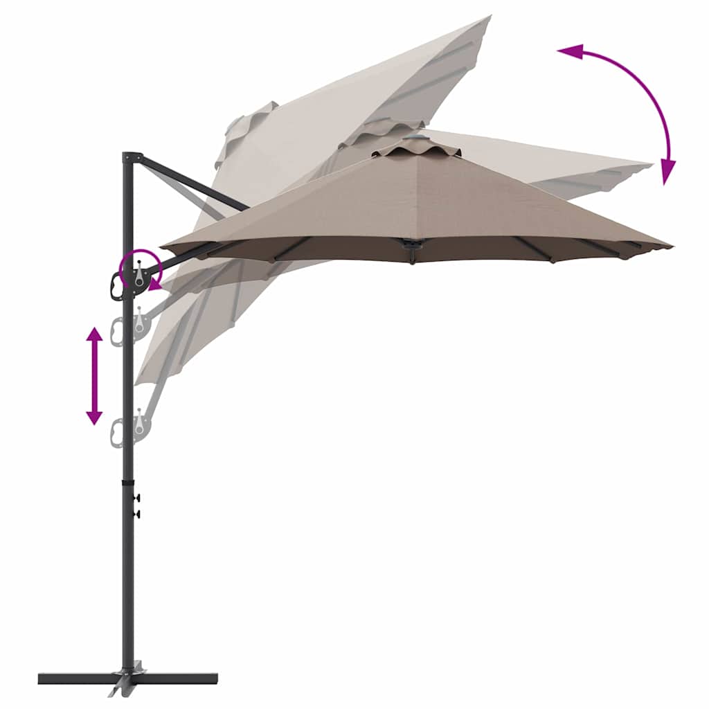 vidaXL Sonnenschirm Taupe 372 x 198 x 243 cm Polyester und Aluminium