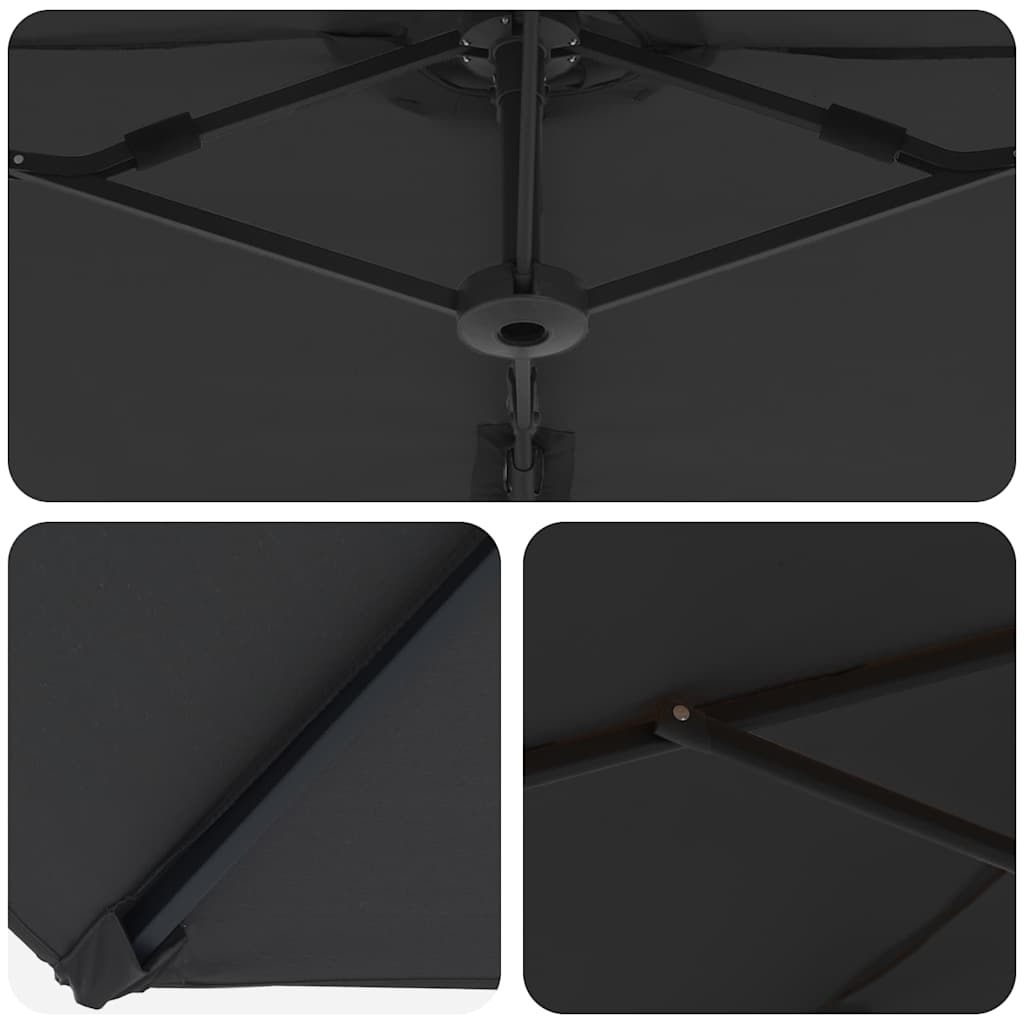 vidaXL Sonnenschirm Schwarz 372 x 198 x 243 cm Polyester und Aluminium