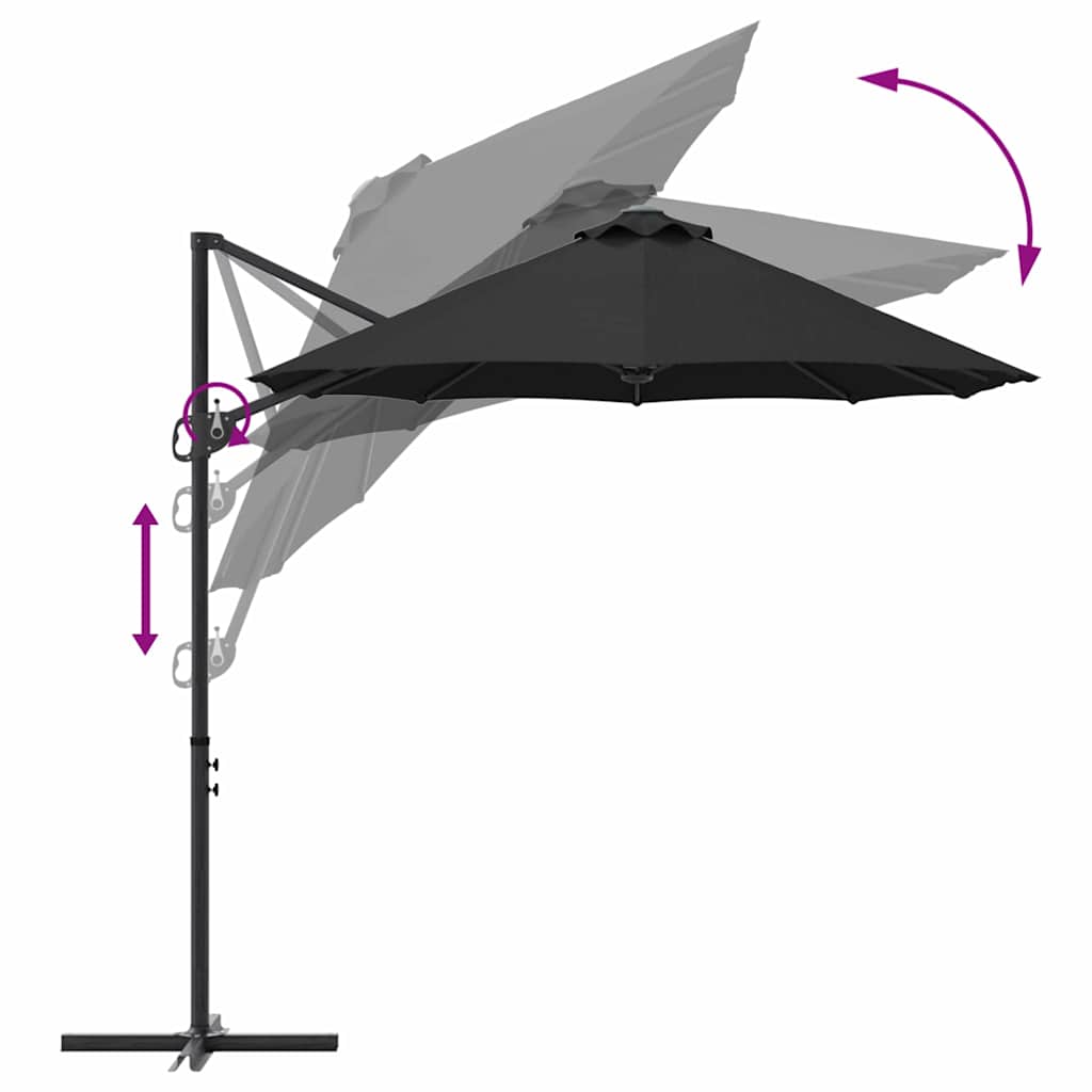vidaXL Sonnenschirm Schwarz 372 x 198 x 243 cm Polyester und Aluminium
