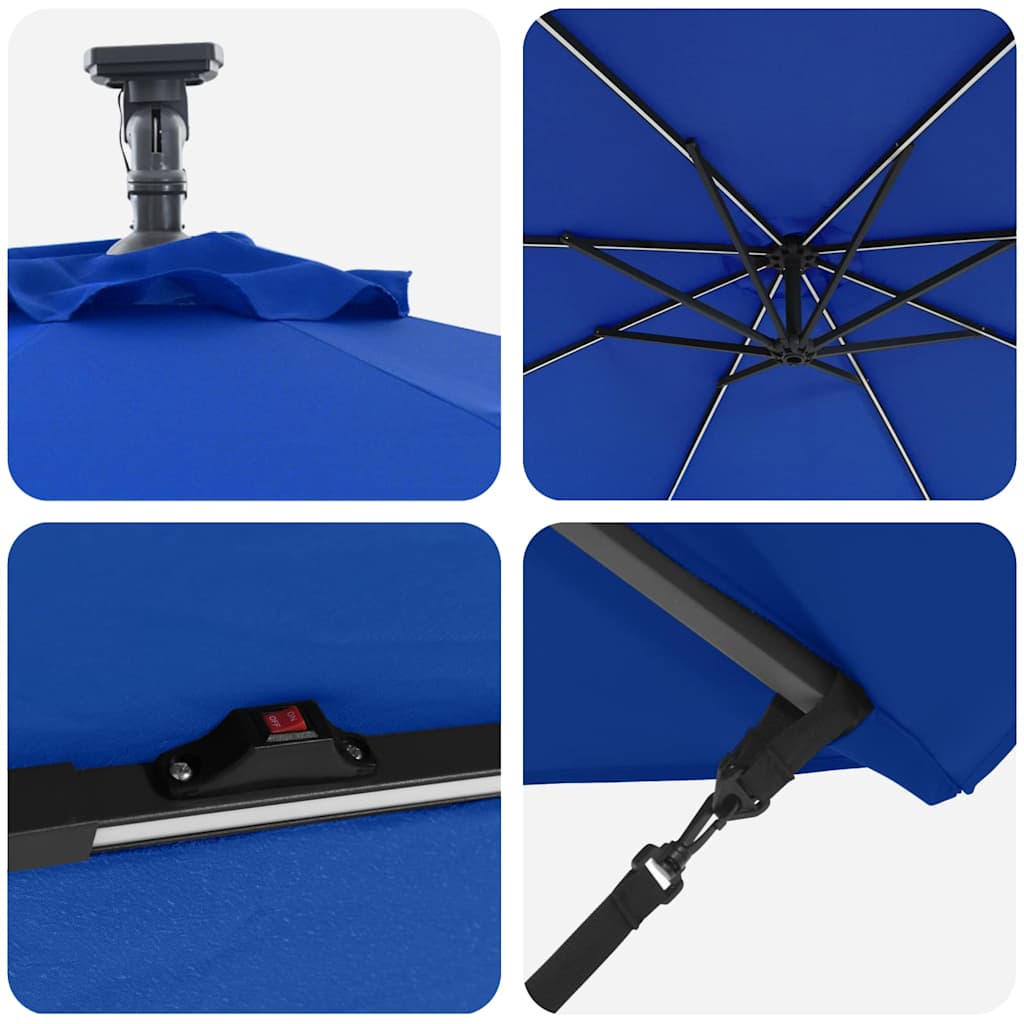 vidaXL Sonnenschirm mit LED-Lichtleisten Azurblau 294 x 294 x 248 cm