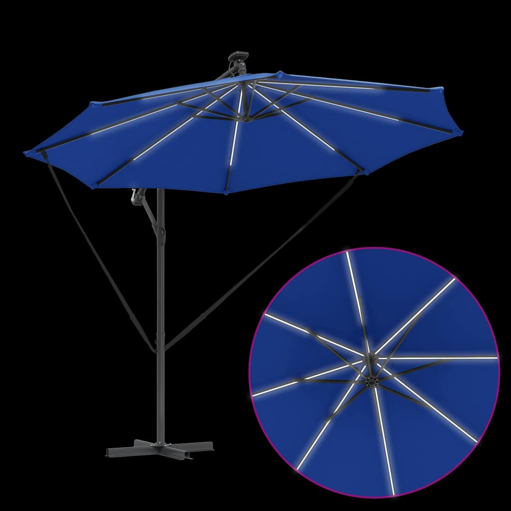 vidaXL Sonnenschirm mit LED-Lichtleisten Azurblau 294 x 294 x 248 cm
