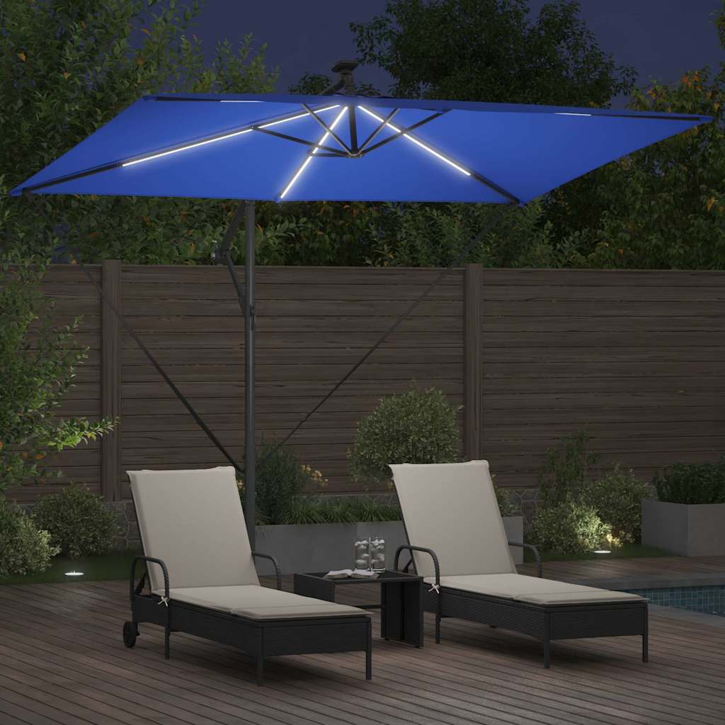 vidaXL Sonnenschirm mit LED-Lichtleisten Azurblau 294 x 200 x 270 cm