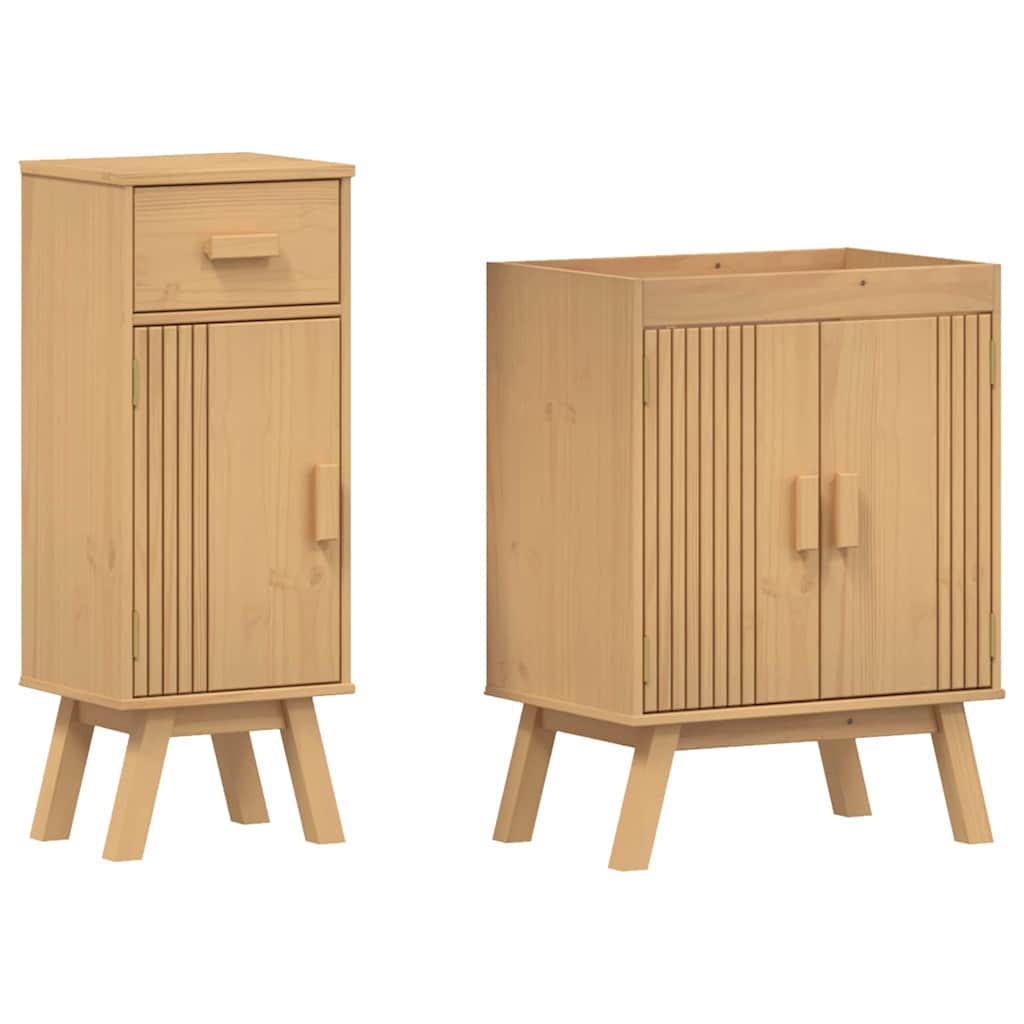 Badezimmermöbel-Set mit Regal 2 pcs Braun Massivholz Kiefer