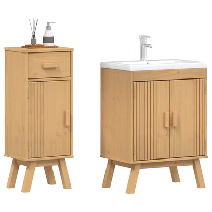 Badezimmermöbel-Set mit Regal 2 pcs Braun Massivholz Kiefer