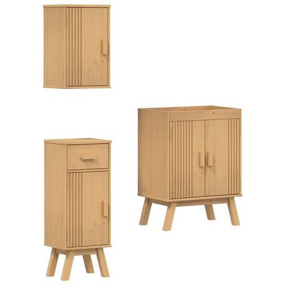 Badezimmermöbel-Set mit Regal 3 pcs Braun Massivholz Kiefer