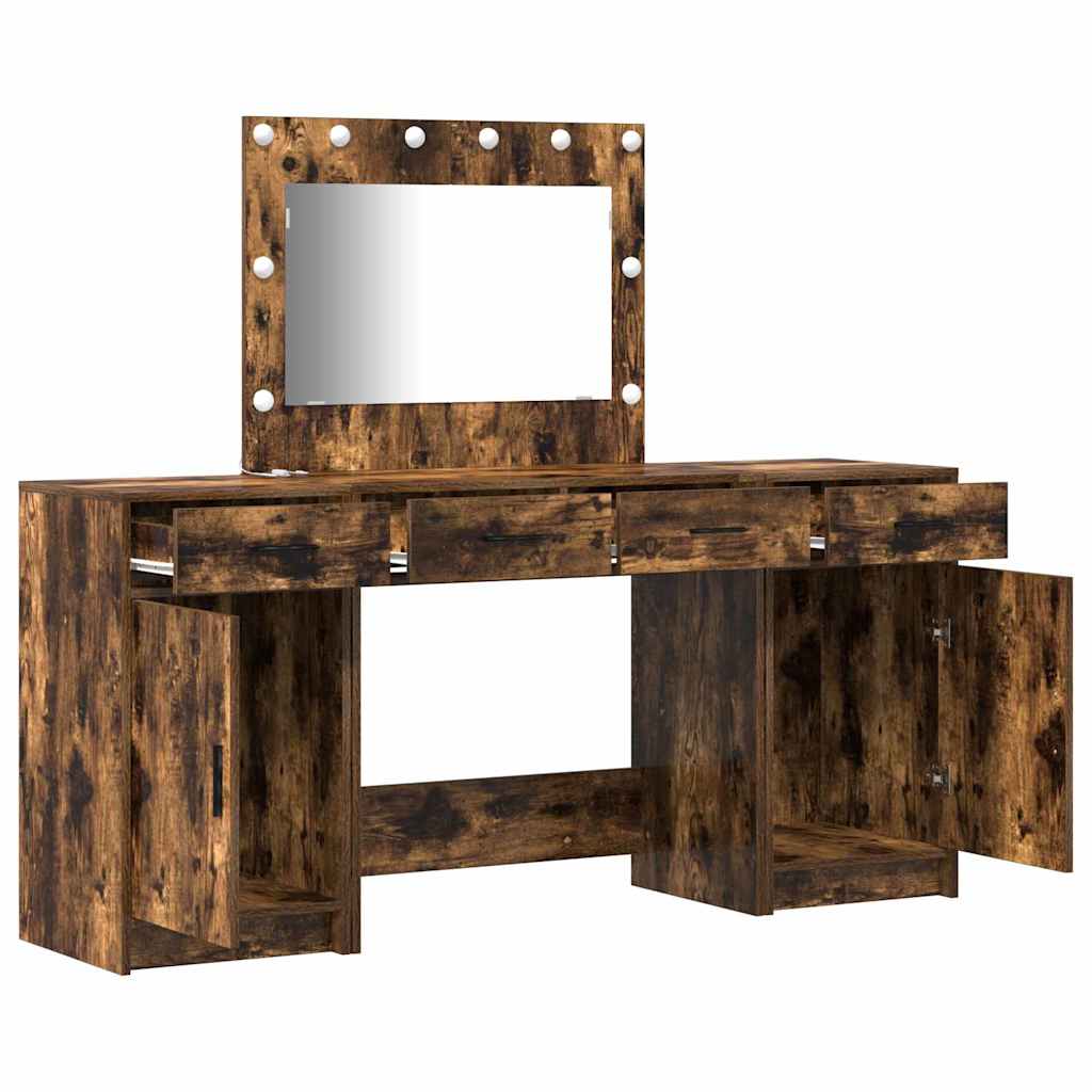 Schminktisch mit Spiegelbeleuchtung 3 pcs Braun Holzwerkstoff