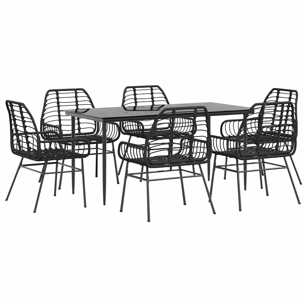 vidaXL Ensemble de salle à manger de jardin 7 pièces en résine tressée noire et verre