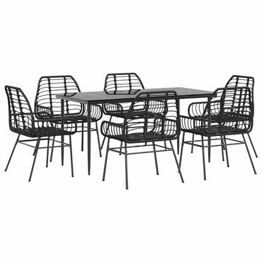 vidaXL Ensemble de salle à manger de jardin 7 pièces en résine tressée noire et verre
