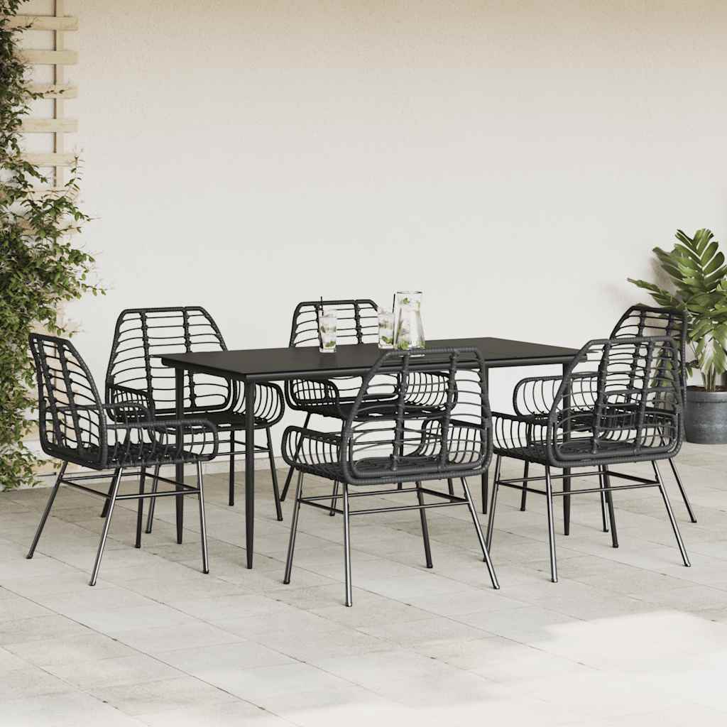 vidaXL Ensemble de salle à manger de jardin 7 pièces en résine tressée noire et verre