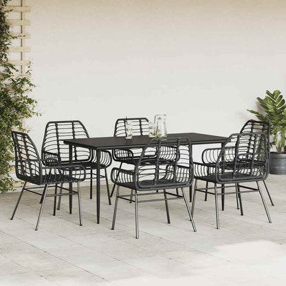 vidaXL Ensemble de salle à manger de jardin 7 pièces en résine tressée noire et verre