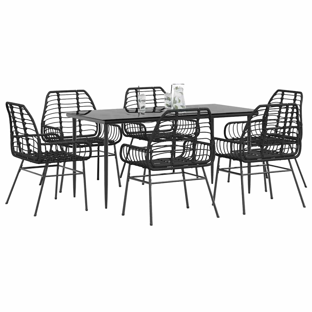 vidaXL Ensemble de salle à manger de jardin 7 pièces en résine tressée noire et verre