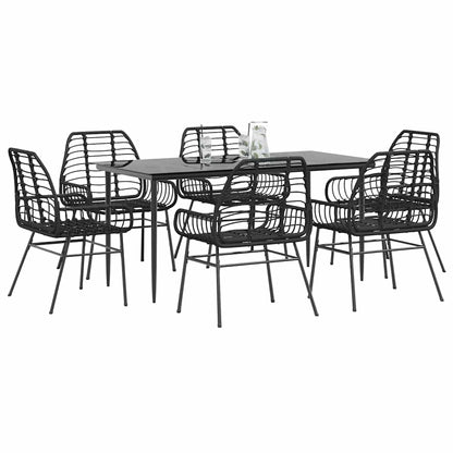 vidaXL Ensemble de salle à manger de jardin 7 pièces en résine tressée noire et verre
