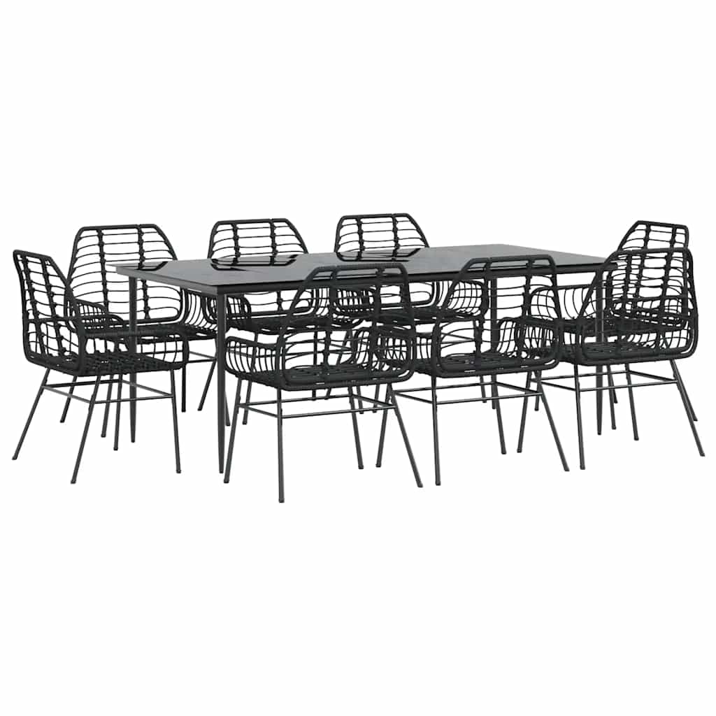 vidaXL Ensemble de salle à manger de jardin 9 pcs en résine tressée et verre noir