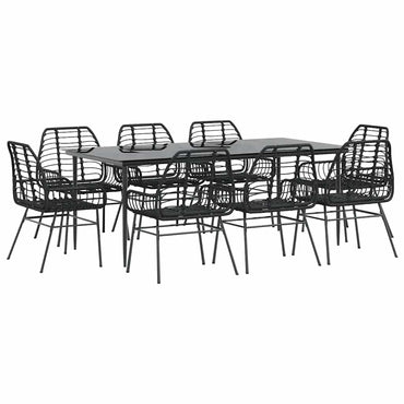 vidaXL Ensemble de salle à manger de jardin 9 pcs en résine tressée et verre noir