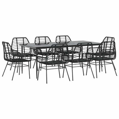vidaXL Ensemble de salle à manger de jardin 9 pcs en résine tressée et verre noir
