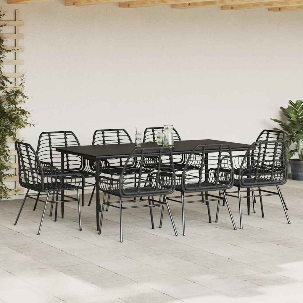 vidaXL Ensemble de salle à manger de jardin 9 pcs en résine tressée et verre noir