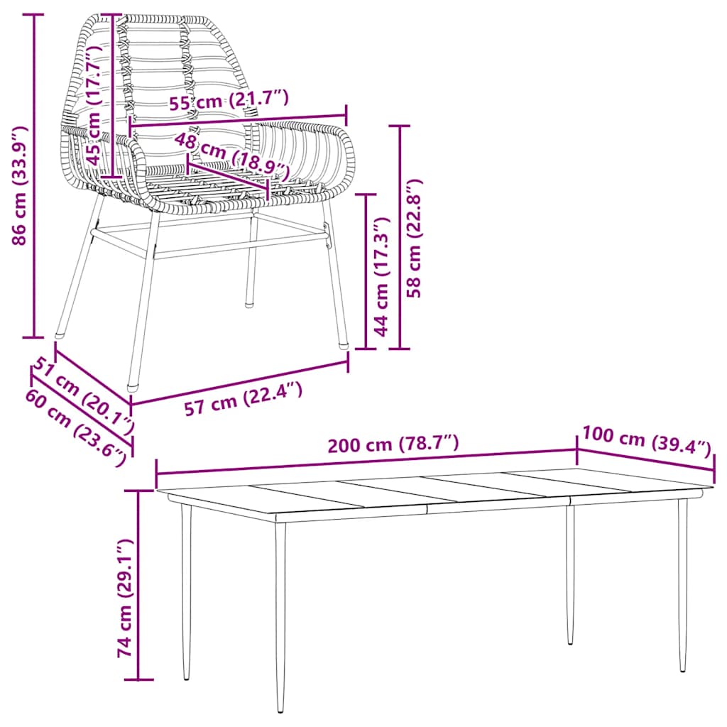vidaXL Ensemble de salle à manger de jardin 9 pcs en résine tressée et verre noir