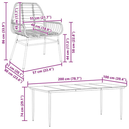 vidaXL Ensemble de salle à manger de jardin 9 pcs en résine tressée et verre noir