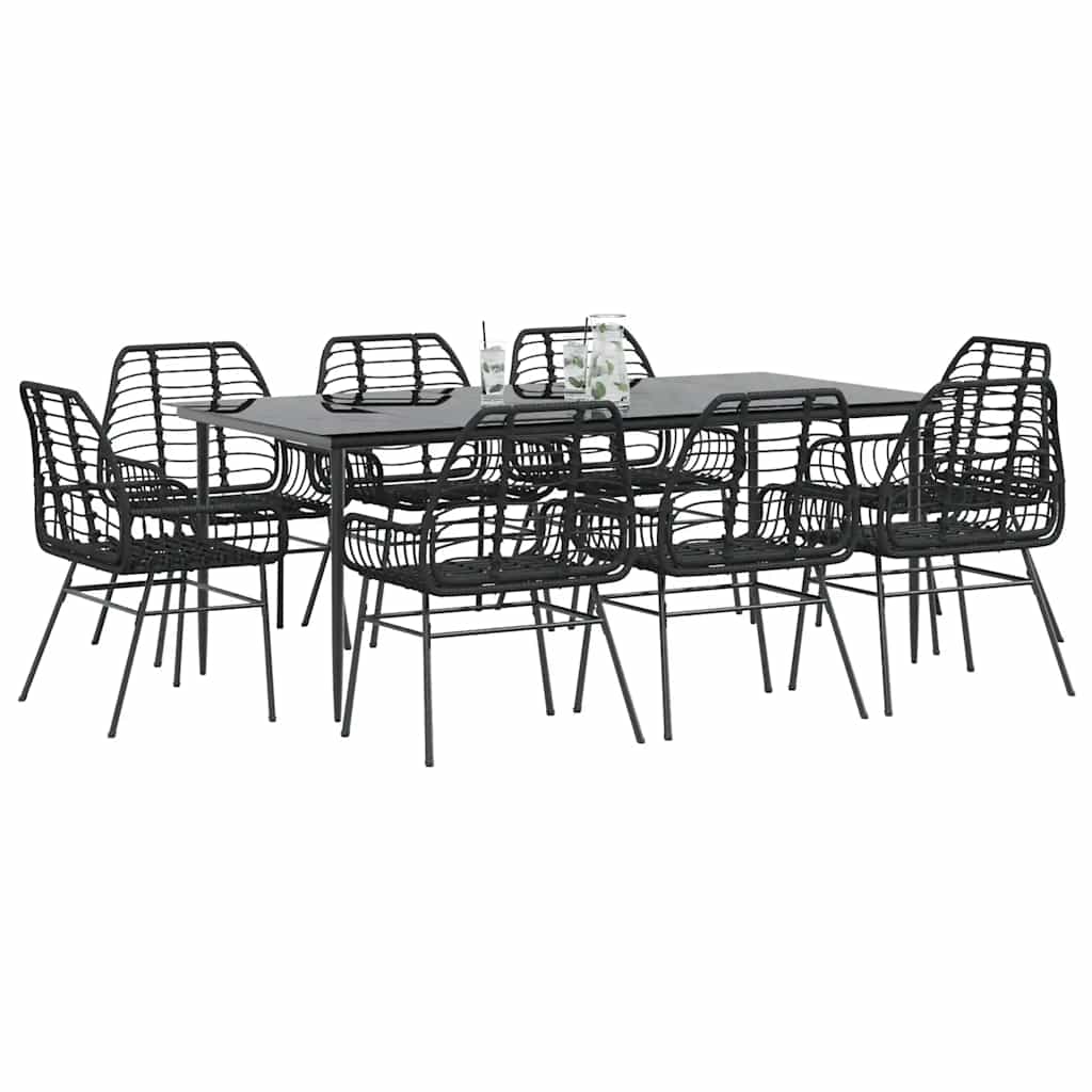 vidaXL Ensemble de salle à manger de jardin 9 pcs en résine tressée et verre noir