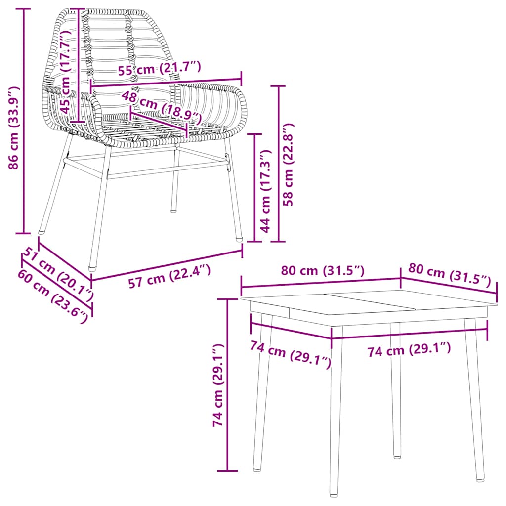 vidaXL 5-teiliges Garten-Esszimmerset Braunes Polyrattanglas
