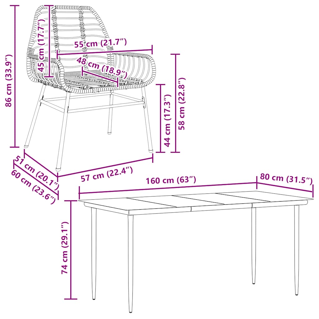 5-teiliges Garten-Esszimmerset Braunes Polyrattanglas