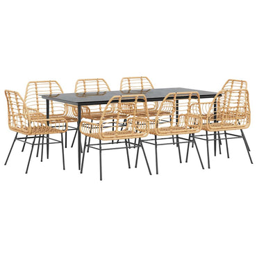 vidaXL Ensemble de salle à manger de jardin 9 pièces en résine tressée marron et verre
