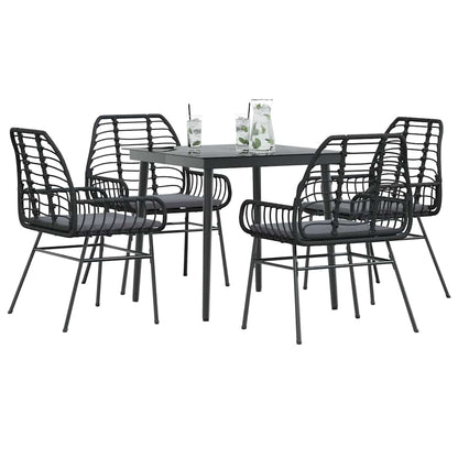 vidaXL 5-tlg. Garten-Essgruppe mit Kissen Schwarz Poly Rattan Glas