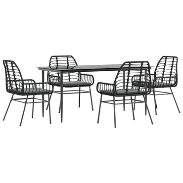 vidaXL 5-tlg. Garten-Essgruppe mit Kissen Schwarz Poly Rattan Glas