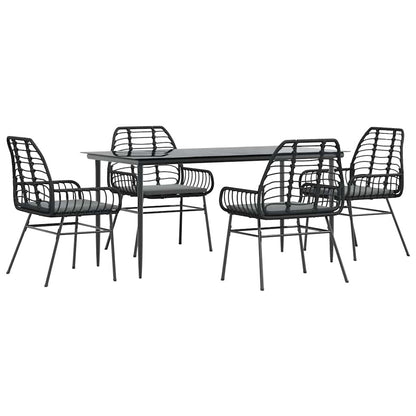 vidaXL 5-tlg. Garten-Essgruppe mit Kissen Schwarz Poly Rattan Glas