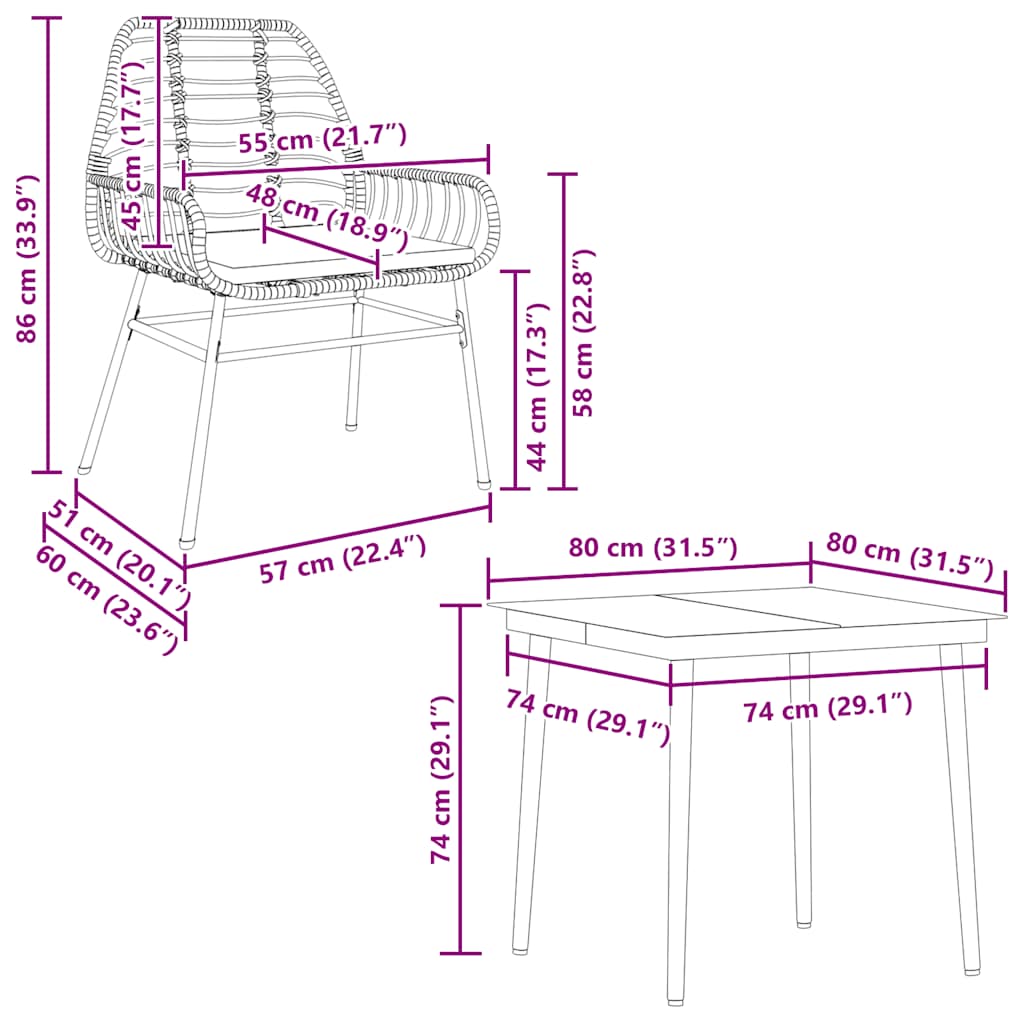 vidaXL 5-tlg. Garten-Essgruppe mit Kissen Braun Poly Rattan Glas