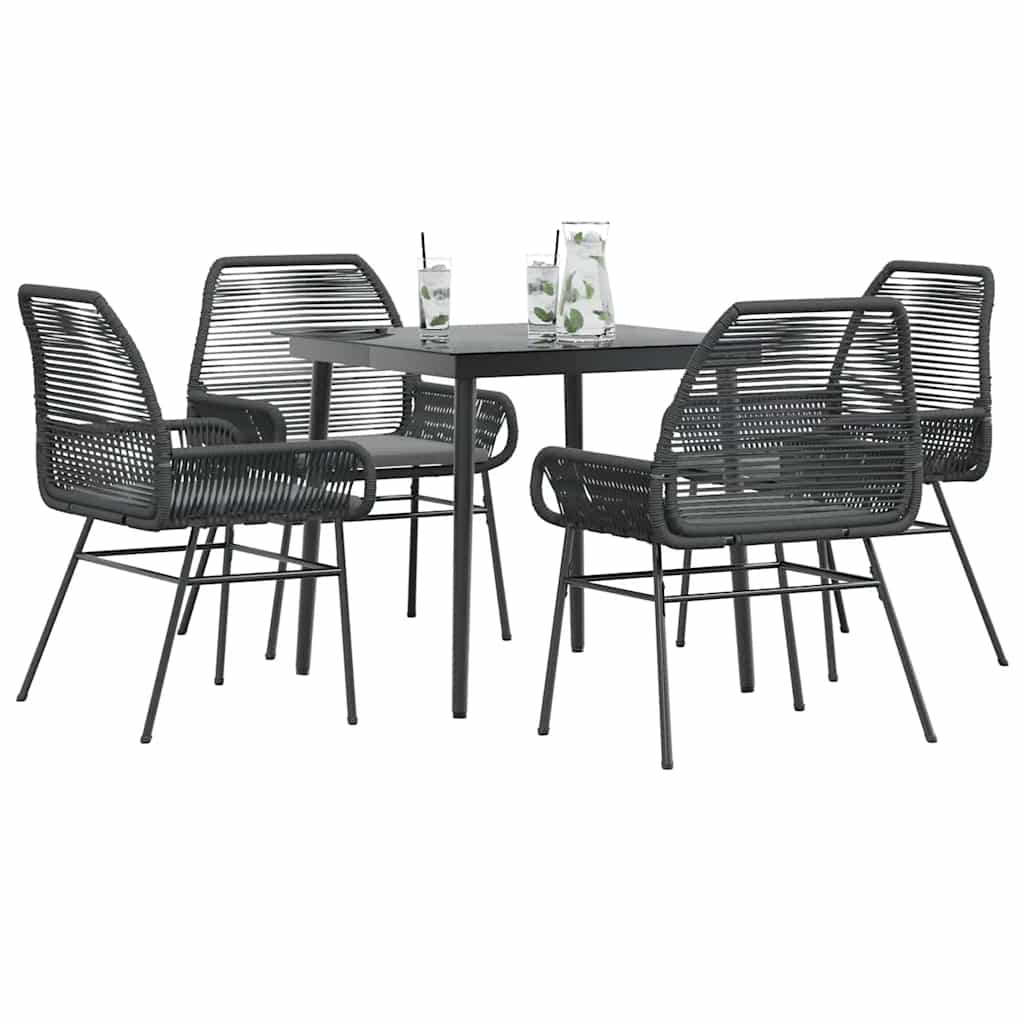 5-tlg. Garten-Essgruppe mit Kissen Schwarz Poly Rattan Glas