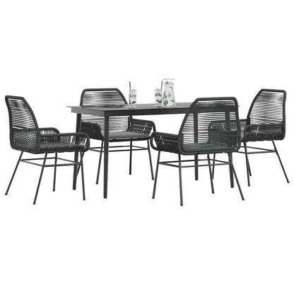 vidaXL 5-tlg. Garten-Essgruppe mit Kissen Schwarz Poly Rattan Glas