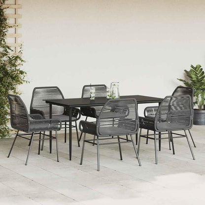 7-tlg. Garten-Essgruppe mit Kissen Schwarz Poly Rattan Glas