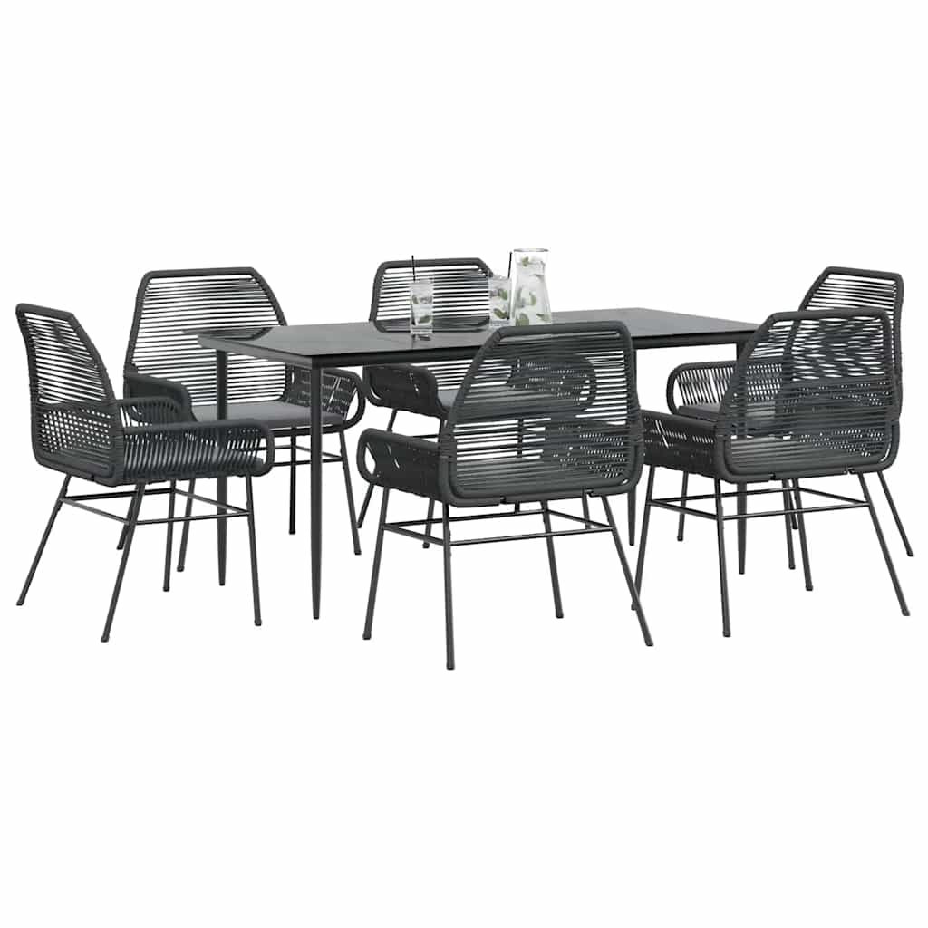 7-tlg. Garten-Essgruppe mit Kissen Schwarz Poly Rattan Glas