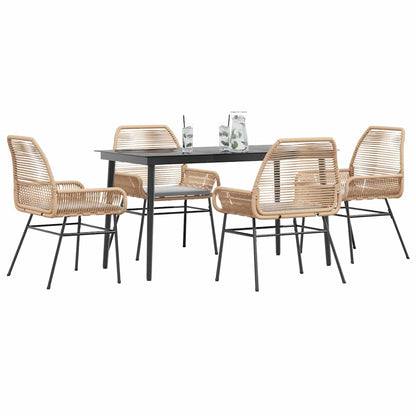 vidaXL 5-tlg. Garten-Essgruppe mit Kissen Braun Poly Rattan Glas