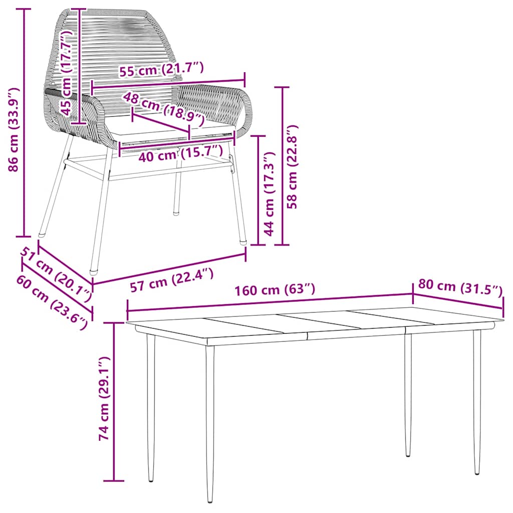 vidaXL 5-tlg. Garten-Essgruppe mit Kissen Braun Poly Rattan Glas