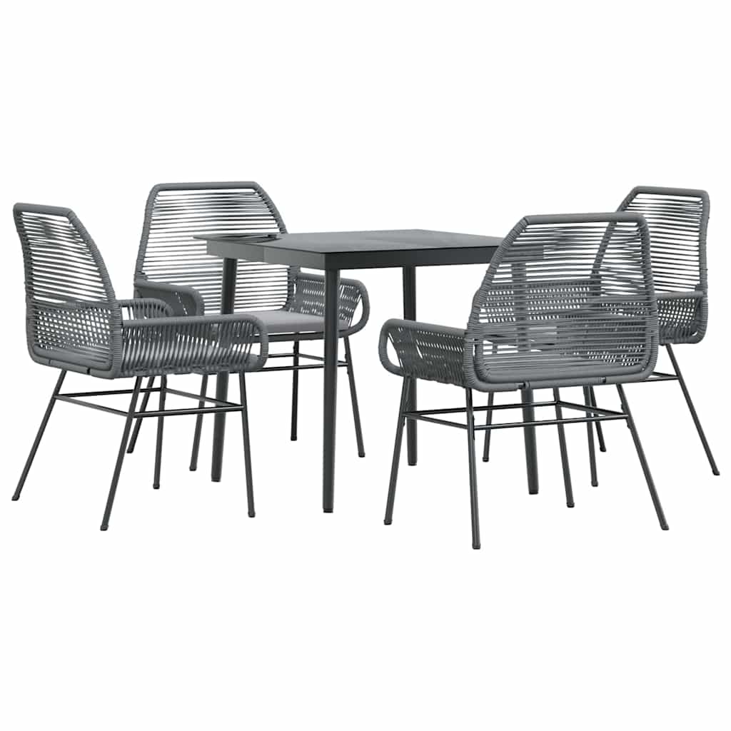vidaXL 5-tlg. Garten-Essgruppe mit Kissen Grau Poly Rattan Glas