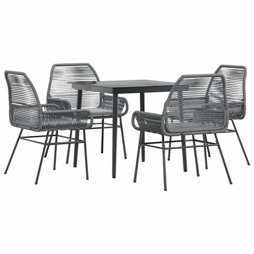 vidaXL 5-tlg. Garten-Essgruppe mit Kissen Grau Poly Rattan Glas