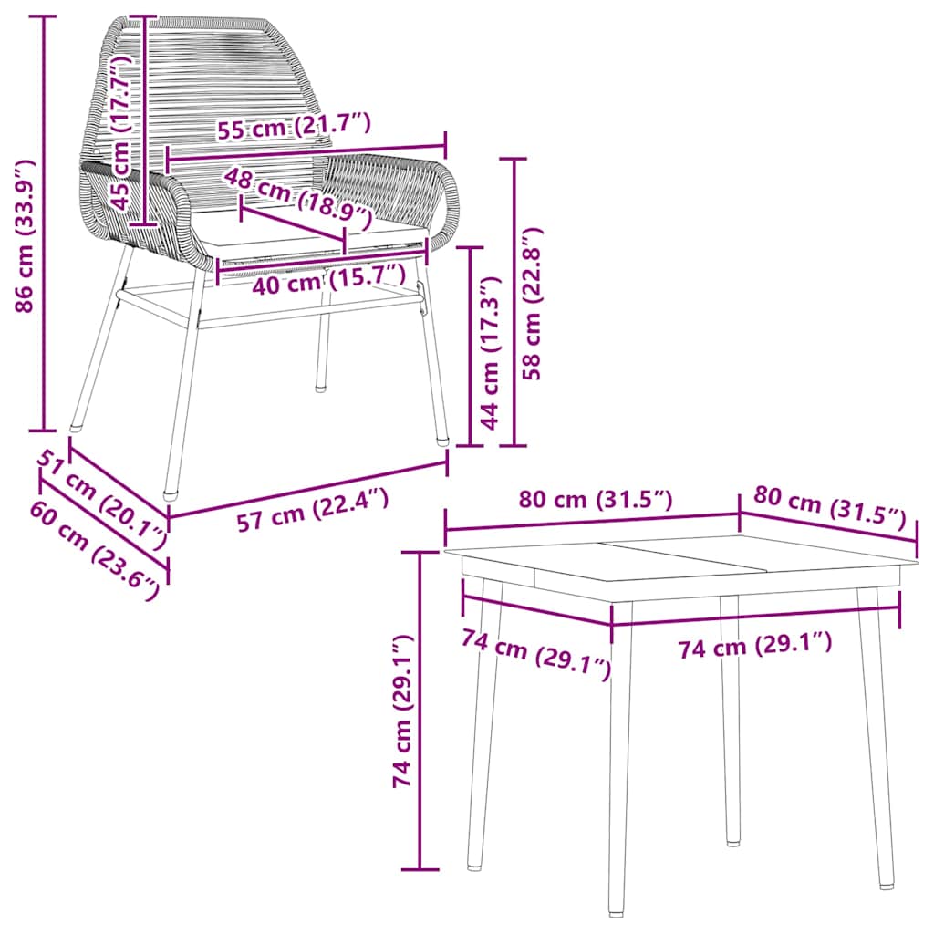 vidaXL 5-tlg. Garten-Essgruppe mit Kissen Grau Poly Rattan Glas