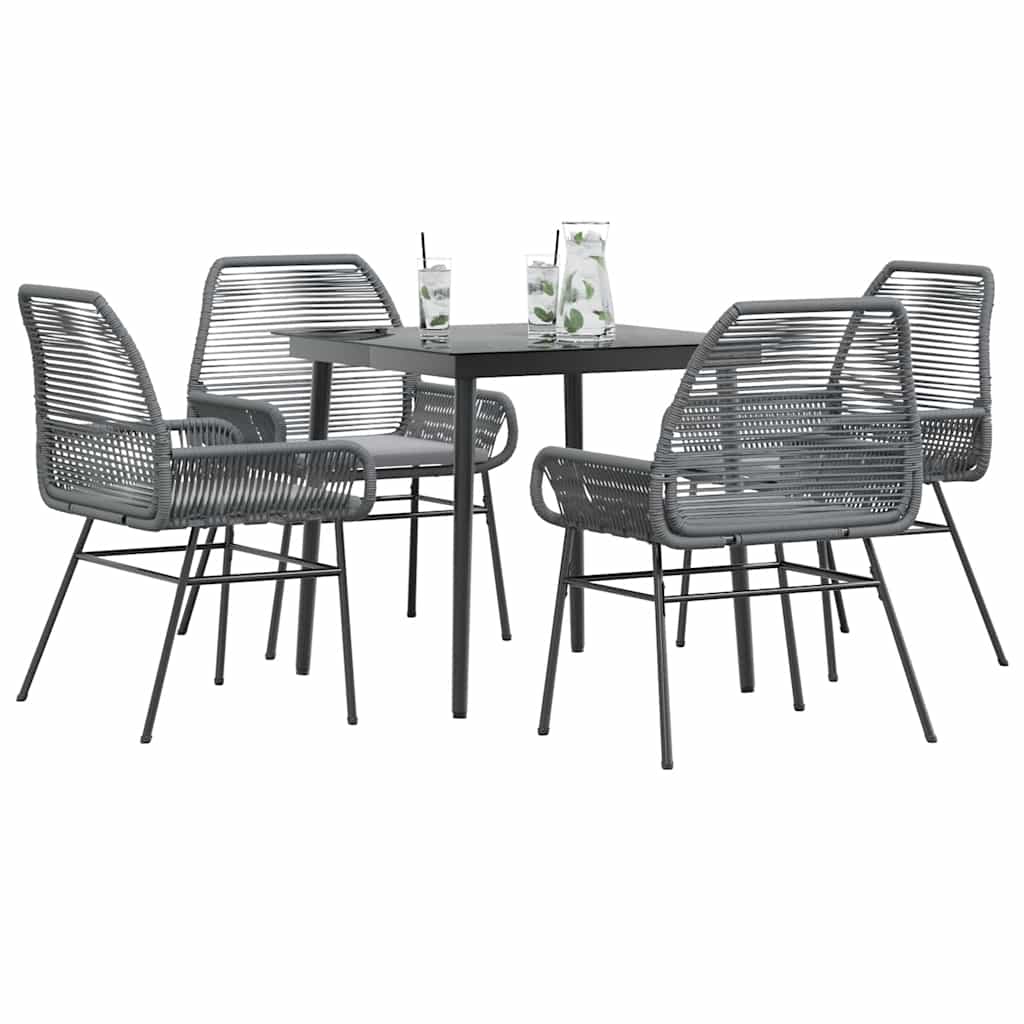 vidaXL 5-tlg. Garten-Essgruppe mit Kissen Grau Poly Rattan Glas
