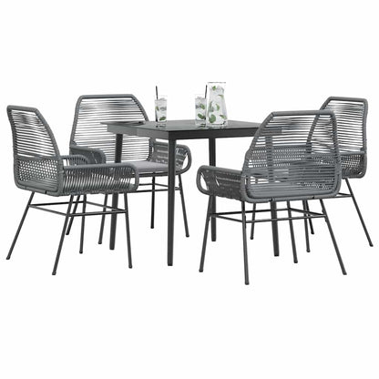 vidaXL 5-tlg. Garten-Essgruppe mit Kissen Grau Poly Rattan Glas