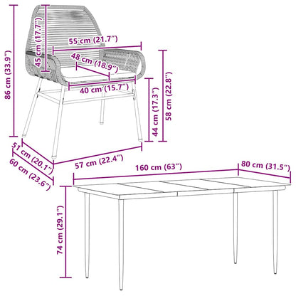 vidaXL 5-tlg. Garten-Essgruppe mit Kissen Grau Poly Rattan Glas