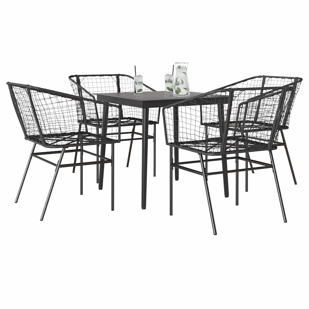 vidaXL 5-teiliges Garten-Esszimmerset aus schwarzem Polyrattanglas