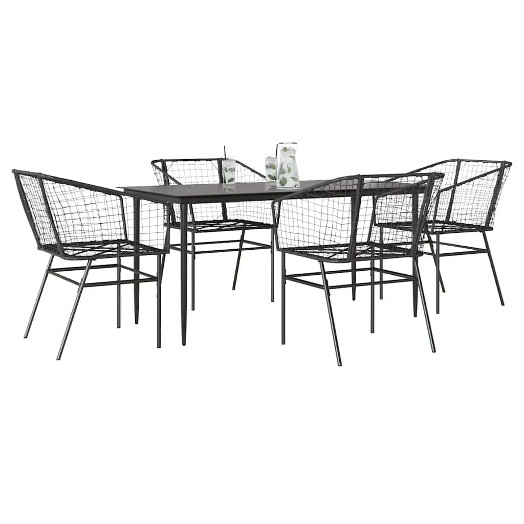 vidaXL 5-teiliges Garten-Esszimmerset aus schwarzem Polyrattanglas