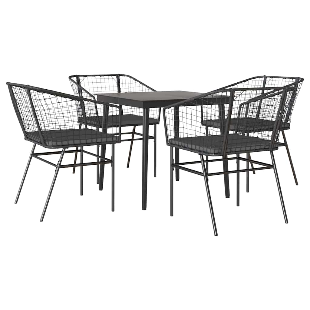 vidaXL 5-tlg. Garten-Essgruppe mit Kissen Schwarz Poly Rattan Glas