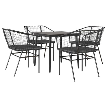 vidaXL 5-tlg. Garten-Essgruppe mit Kissen Schwarz Poly Rattan Glas