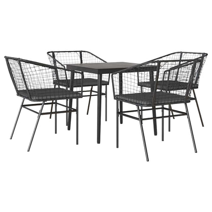 vidaXL 5-tlg. Garten-Essgruppe mit Kissen Schwarz Poly Rattan Glas