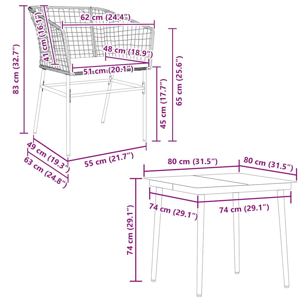 vidaXL 5-tlg. Garten-Essgruppe mit Kissen Schwarz Poly Rattan Glas