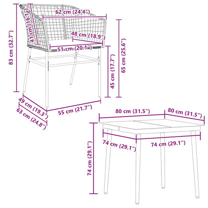 vidaXL 5-tlg. Garten-Essgruppe mit Kissen Schwarz Poly Rattan Glas